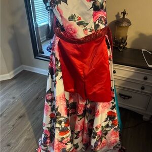 Floral Gown with Red Accents